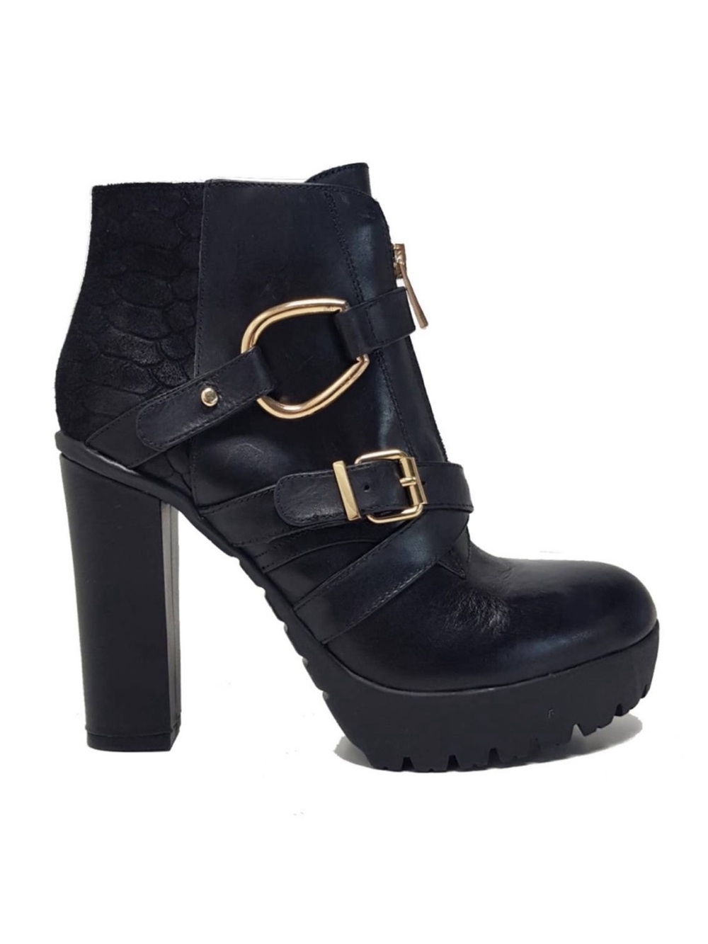 La Strada Elite Black High Heel Platform Leather Ankle Boots